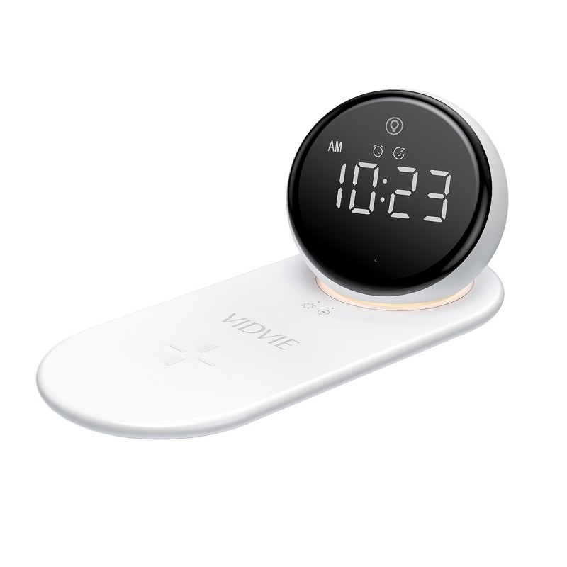 Wireless Charging Clock Speaker Vidvie 5 en 1 15W - White Wireless Charging Clock Speaker Vidvie 5 en 1 15W - White