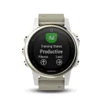 GARMIN FENIX 5S Sapphire - Gold LEATHER Bracelet GREY with White Band – Image 2