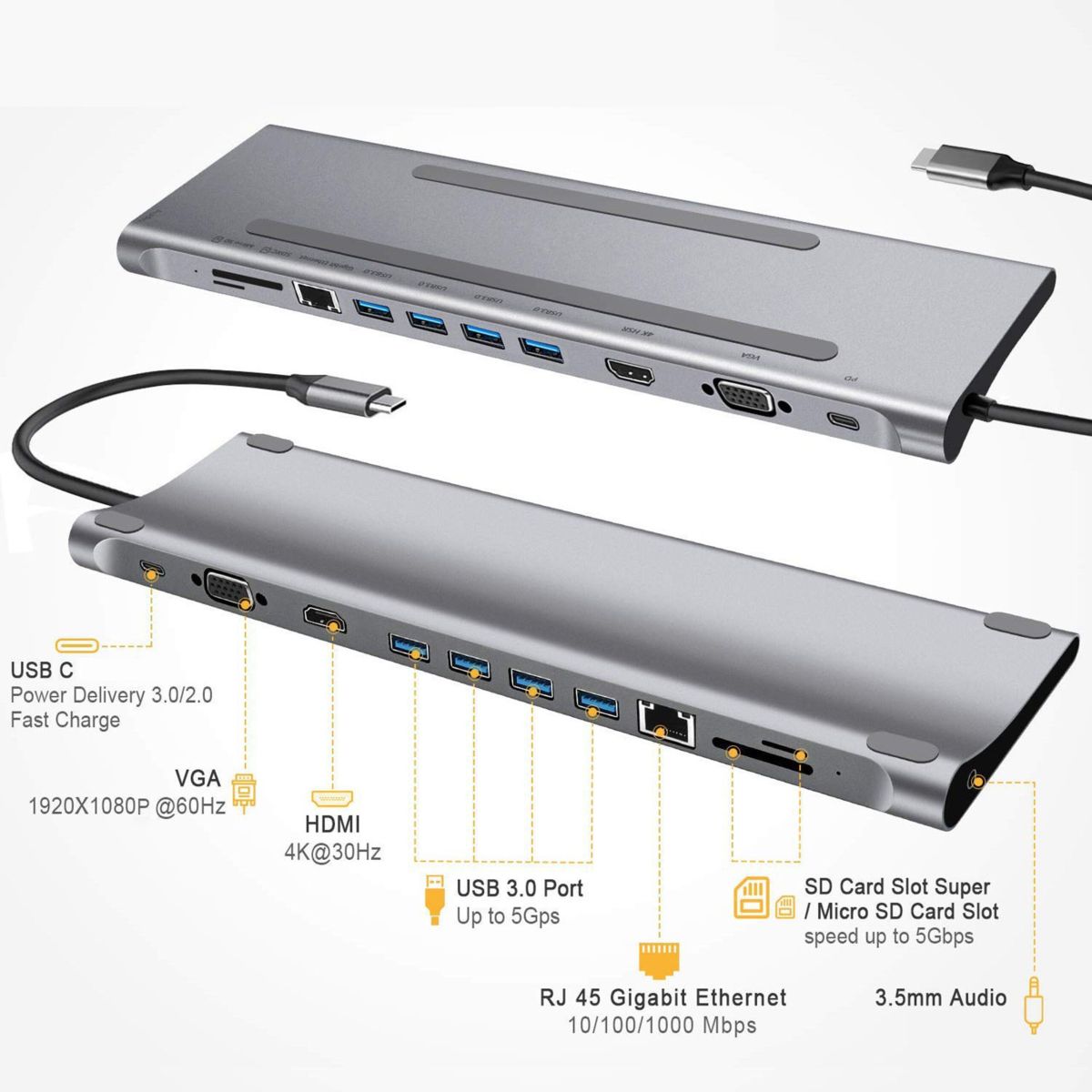 Hub Dock USB-C T'nB 11 en 1 Aluminum