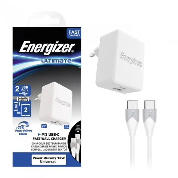 Chargeur Rapide Energizer USB-C 2.4A 2 Ports USB-A 2.4 + USB-C 18W