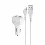 Chargeur Voiture hoco + Cable Lightning Avec double Port USB 2.4A White