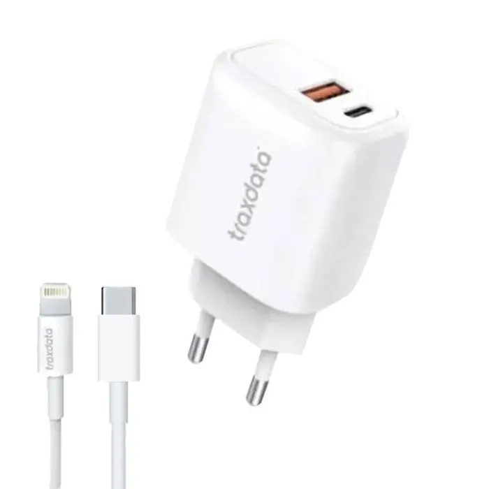 Chargeur Lightning Traxdata Avec Double Ports USB/USB-C 1M/20W Fast Ch