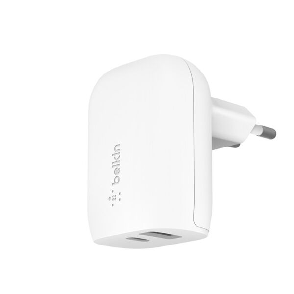 Chargeur Rapide Secteur Belkin Double Port USB-C / USB 37W - Blanc
