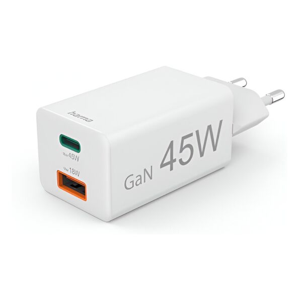 Mini Chargeur Rapide hama USB-C 45W USB-A 18W Power Delivery (PD)