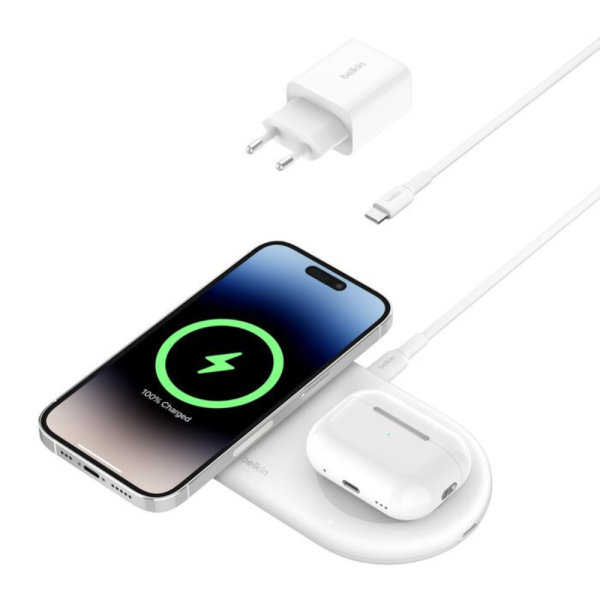 Station de Recharge Sans fil Belkin 2 en 1 avec Qi2 15W - Blanc