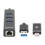 Hub USB 3.0 Type-C manhattan 3 ports noir