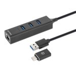 Hub USB 3.0 Type-C manhattan 3 ports cable 65cm noir