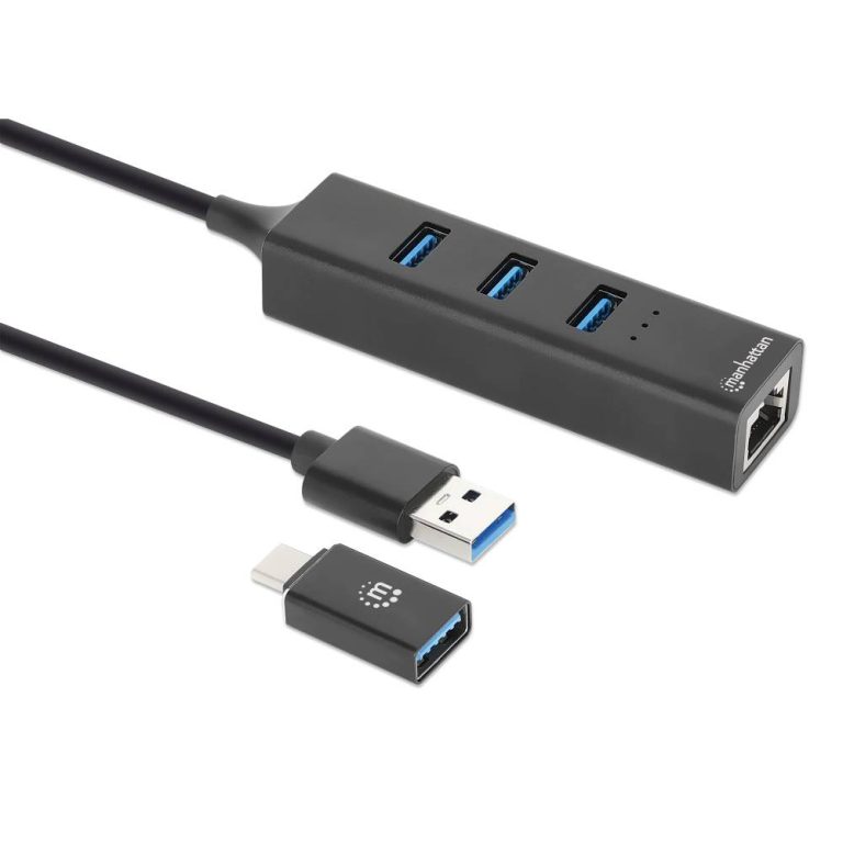 Hub USB 3.0 Type-C manhattan 3 ports cable 65cm noir tunisie
